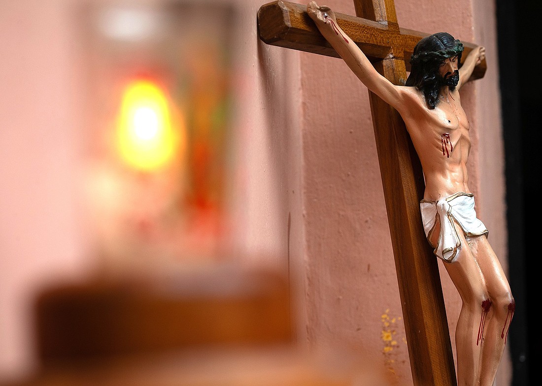 A crucifix is pictured on Ash Wednesday at St. Joseph the Worker Church in Copán Ruinas, Honduras, Feb. 14, 2024. (OSV News photo/Tyler Orsburn)