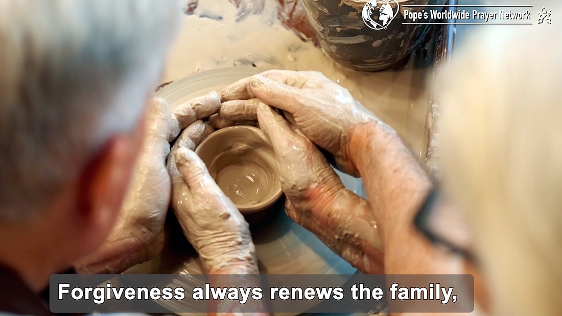 A screengrab from Pope Francis' video message, released March 4, 2025, highlights his prayer intention for March: "For families in crisis." (CNS screengrab/Pope's Worldwide Prayer Network)