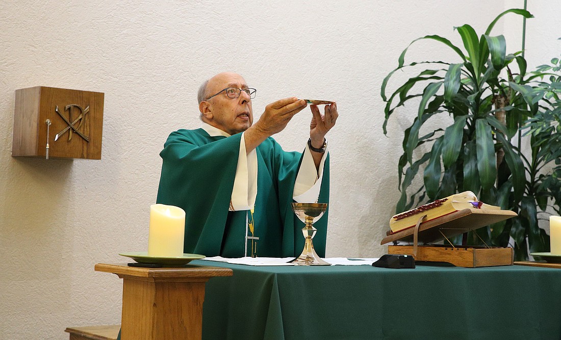 Father Cioffi celebrates Mass for the retired Christian Brothers residing in De La Salle Hall, Lincroft, in this 2019 Monitor file photo. John Batkowski photo