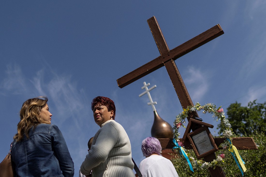 Members of the Ukrainian community in Sacramento, Calif., attend an Orthodox Easter service at St. Andrew Ukrainian Catholic Church April 24, 2022. This year, churches both Catholic and Orthodox, despite having different calendars, will celebrate Easter on the same date: April 20, 2025. (OSV News photo/Carlos Barria, Reuters)