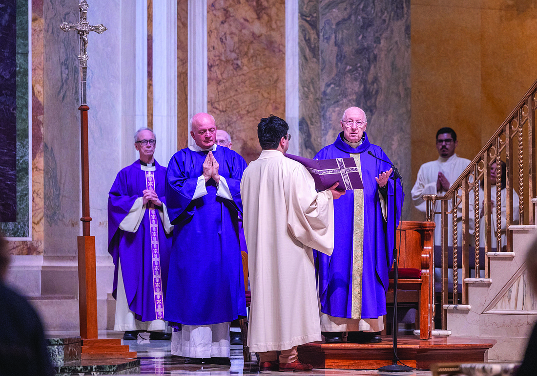 Msgr. W. Ronald Jameson, rector of the Cathedral of St. Matthew the Apostle in Washington, offers a prayer during a special Mass celebrated March 20, 2025, at the cathedral for federal workers and civil servants. (OSV News photo/Mihoko Owada, Catholic Standard)