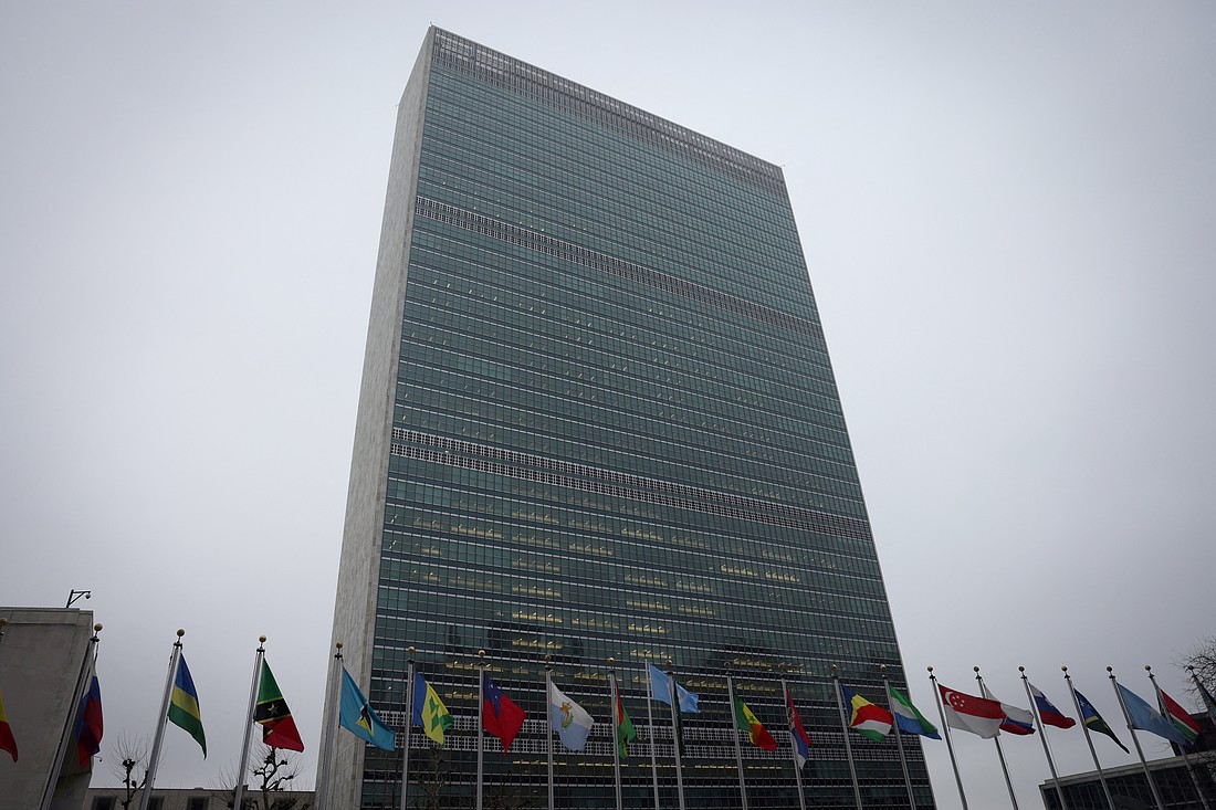 The United Nations headquarters building is pictured in New York City Feb. 23, 2023. Archbishop Gabriele G. Caccia, permanent observer of the Holy See to the United Nations, delivered an April 8, 2025, statement expressing concern at the continued rise of political instability and conflict. (OSV News photo/Mike Segar, Reuters)