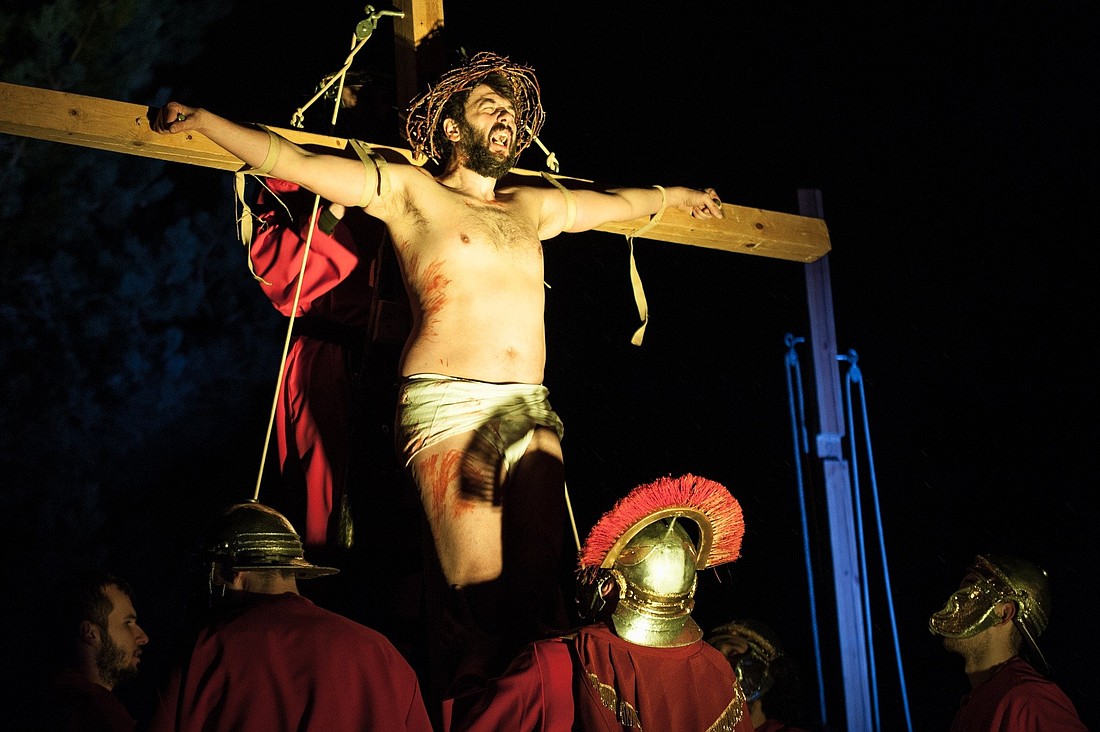 Actors perform in a Passion play in Bydgoszcz, Poland, on Palm Sunday, April 2, 2023. The play brings new life to one of the first mass murders of World War II that took place in Bydgoszcz's Fordon neighborhood, dubbed the "Valley of Death." The northwestern city will host the 24th annual performance of the play on Palm Sunday, April 13, 2025. (OSV News photo/courtesy organizers)