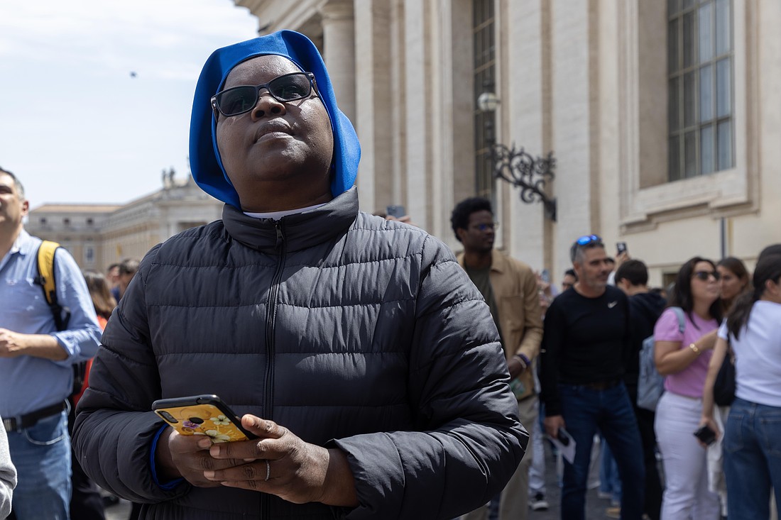 Thousands of people were present in St. Peter's Square at the Vatican April 21, 2025, as news of Pope Francis' death spread. The Argentine pope died at 7:35 a.m. that morning at the age of 88. (CNS photo/Pablo Esparza)