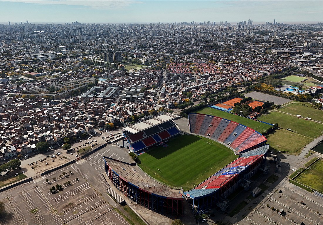 A drone view shows the Pedro Bidegain stadium, home of San Lorenzo de Almagro, Pope Francis' hometown soccer team, in Buenos Aires April 21, 2025, following the death of the 88-year-old pontiff. (OSV News photo/Matias Baglietto, Reuters)