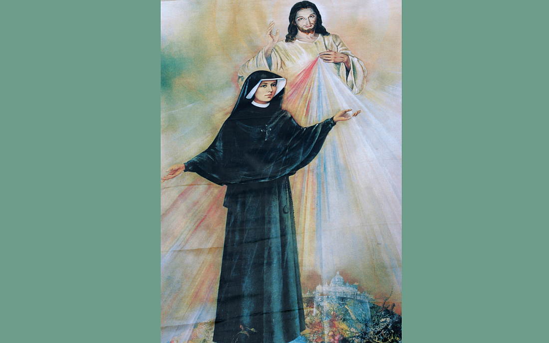 Polish Sister St. Faustina Kowalska is depicted with an image of Jesus Christ the Divine Mercy. When St. John Paul II canonized St. Faustina in 2000, he also declared that the second Sunday of Easter would be celebrated as Divine Mercy Sunday. (OSV News photo/CNS file, Nancy Wiechec)