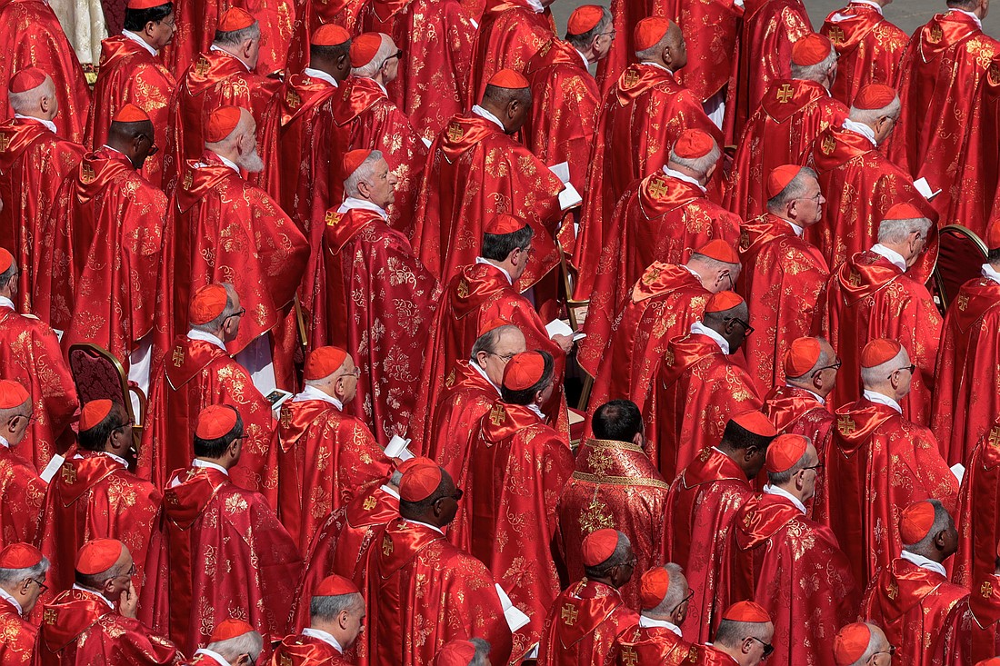 Cardinals attend the funeral Mass of Pope Francis in St. Peter's Square at the Vatican April 26, 2025. The conclave to elect the next pope will begin May 7, 2025. (OSV News photo/Remo Casilli, Reuters)