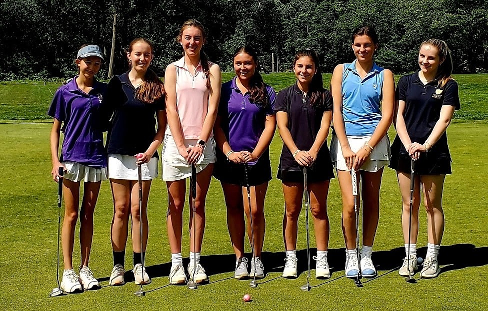 The ever-growing St. Rose girls golf team went 6-3-1 through Apr. 30 and finished fourth in the Monmouth County Tournament and fifth in the Shore Conference Tournament. Team members, from left to right, are Cecelia Esquieres, Emily Killeen, Caroline Conforti, Ava Abrahamson, Madison Mastrorilli, Tatiana Konczyk and Helena Vermuelen. Missing from the photo is Lauren Sherrier. Courtesy photo