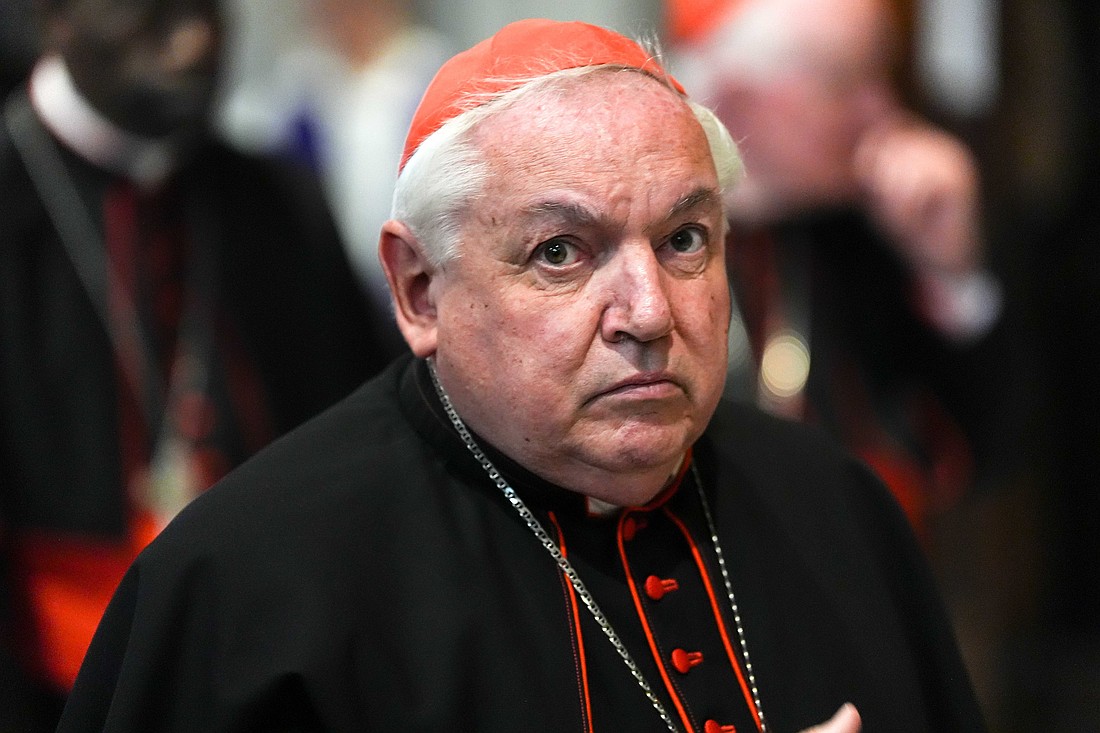 Cardinal Jean-Marc Aveline of Marseille, France, arrives for evening prayer with members of the College of Cardinals at the Basilica of St. Mary Major in Rome April 27, 2025. (CNS photo/Lola Gomez)