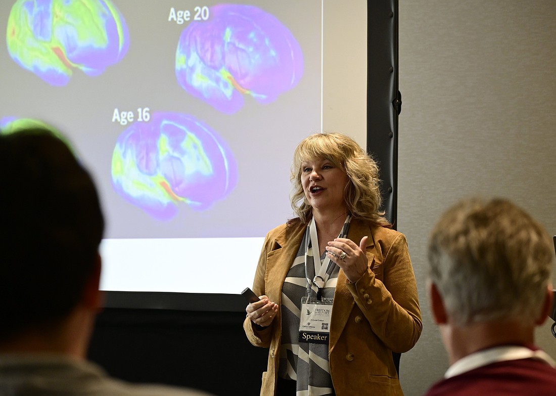 Crystal Collier, a therapist with her own story of addiction recovery, speaks during the Catholic Psychotherapy Association Conference in Philadelphia May 2, 2025. (OSV News photo/Zoey Maraist)