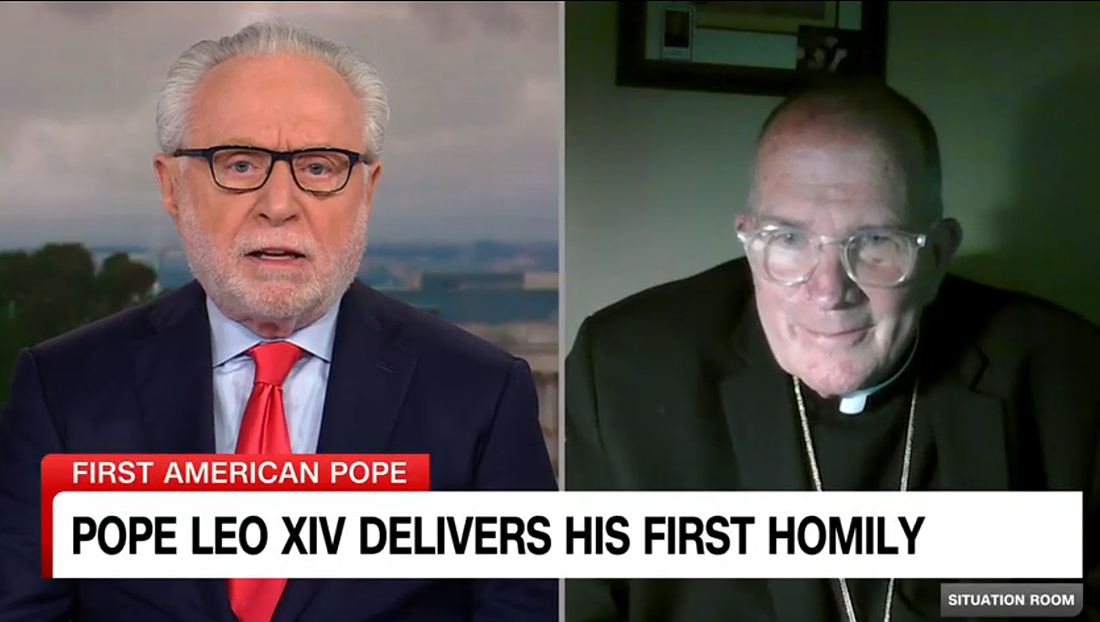 Screenshot from Bishop O'Connell's interview with CNN.