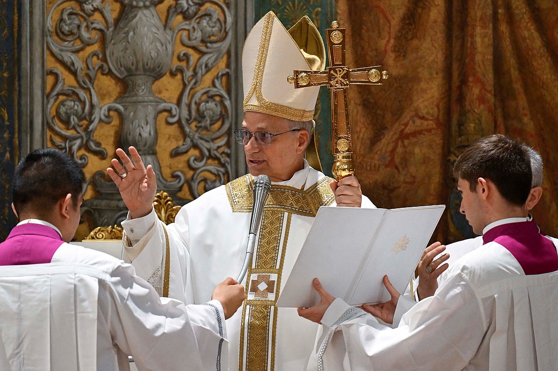 Pope Leo XIV leads his first Mass as pontiff in the Sistine Chapel at the Vatican May 9, 2025. Pope Leo, formerly Cardinal Robert Francis Prevost, became the first American pope in history with his election the previous day. (OSV News photo/Mario Tomassetti, Vatican media via Reuters)