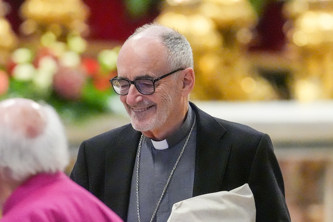 Canadian Cardinal Michael Czerny arrives at St. Peter’s Basilica for the Mass “Pro Eligendo Romano Pontifice” (“for the election of the Roman pontiff”) at the Vatican May 7, 2025. (CNS photo/Lola Gomez)