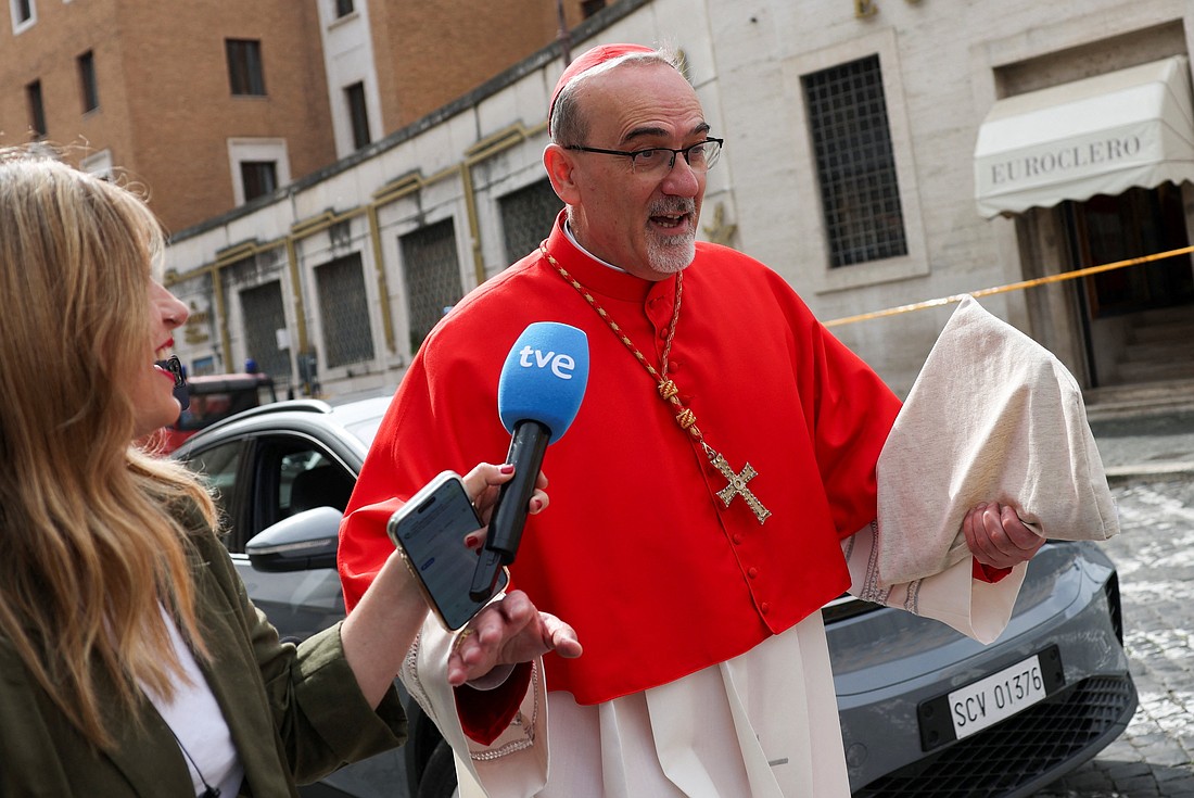Cardinal Pierbattista Pizzaballa, the Latin patriarch of Jerusalem, arrives to attend the first Mass to be led by Pope Leo XIV in the Sistine Chapel at the Vatican May 9, 2025. Pope Leo, formerly Cardinal Robert Francis Prevost, was elected pope the previous day. (OSV News photo/Hannah McKay, Reuters)