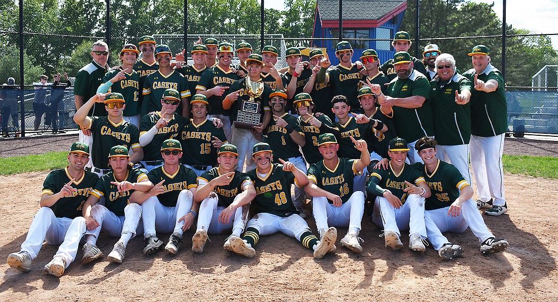 The Red Bank Catholic baseball team celebrates its first Monmouth County Tournament championship since 2018 after taking an 8-3 victory over Christian Brothers Academy May 20. Photo contributed by Sami Passo