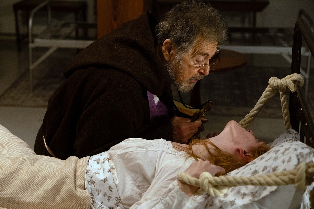 Al Pacino and Abigail Cowen star in a scene from the exorcism-themed movie "The Ritual." (OSV News photo/Emma Hogue, XYZ Films)