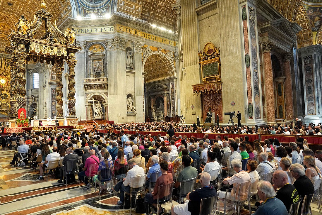 Pope Leo XIV addresses pilgrims in Rome for the Holy Year 2025 during an audience in St. Peter’s Basilica at the Vatican June 14, 2025. (CNS photo/Lola Gomez)