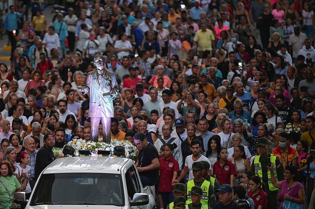 Thousands of worshippers take part in a procession Feb. 26, 2025, in Caracas, Venezuela, honoring Blessed José Gregorio Hernández, known as the "Doctor of the Poor," after Pope Francis approved his canonization. The doctor is to be canonized Oct. 19, and will be the Caribbean nation's first saint. The pope, who died April 21, had approved the Dicastery for the Causes of Saints' decision on canonization Feb. 24, while he was being treated for double pneumonia at Rome's Gemelli Hospital. (OSV News photo/Gaby Oraa, Reuters)