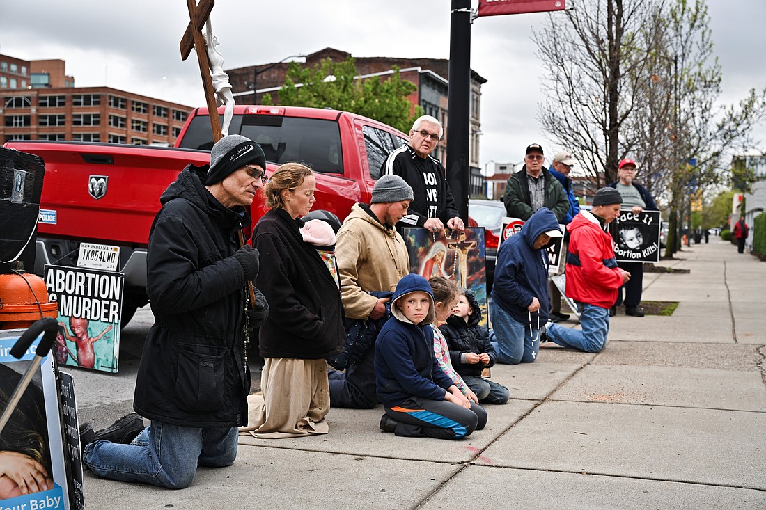 Pro-life protesters gather to pray outside the EMW Women's Surgical Center in Louisville, Ky., April 16, 2022. (OSV News photo/Jonathan Cherry, Reuters)