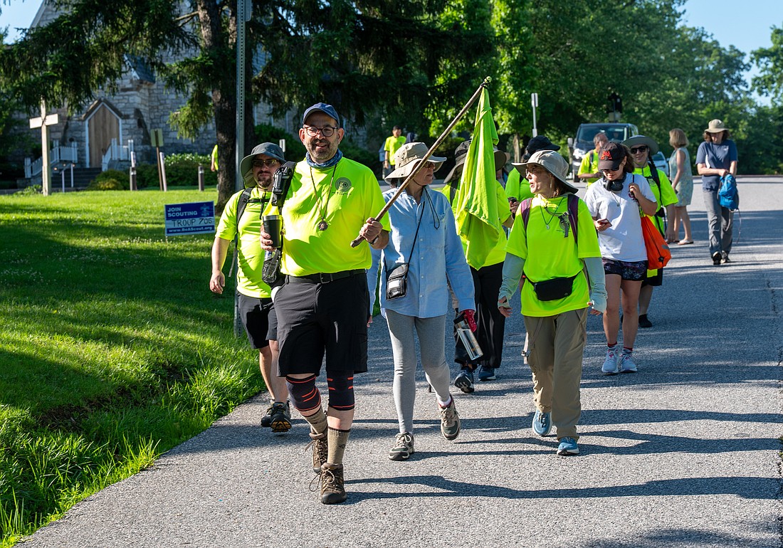 Rob Judge, executive director of the National Shrine of St. Elizabeth Ann Seton in Emmitsburg, Md., leads pilgrims on the 55-mile "Footsteps of Mother Seton" walk June 20, 2025. (OSV News photo/Kevin J. Parks, Catholic Review)