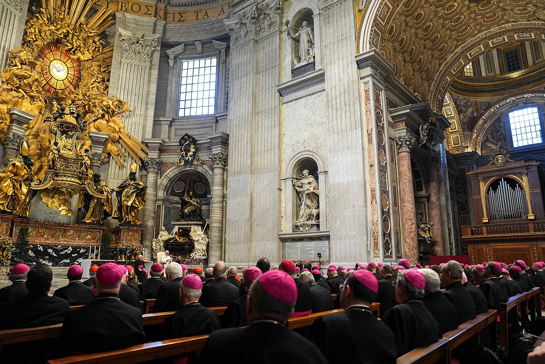 Bishops from around the world attend a reflection offered by Pope Leo XIV in St. Peter’s Basilica at the Vatican June 25, 2025, as part of the Jubilee of Bishops. (CNS photo/Lola Gomez)