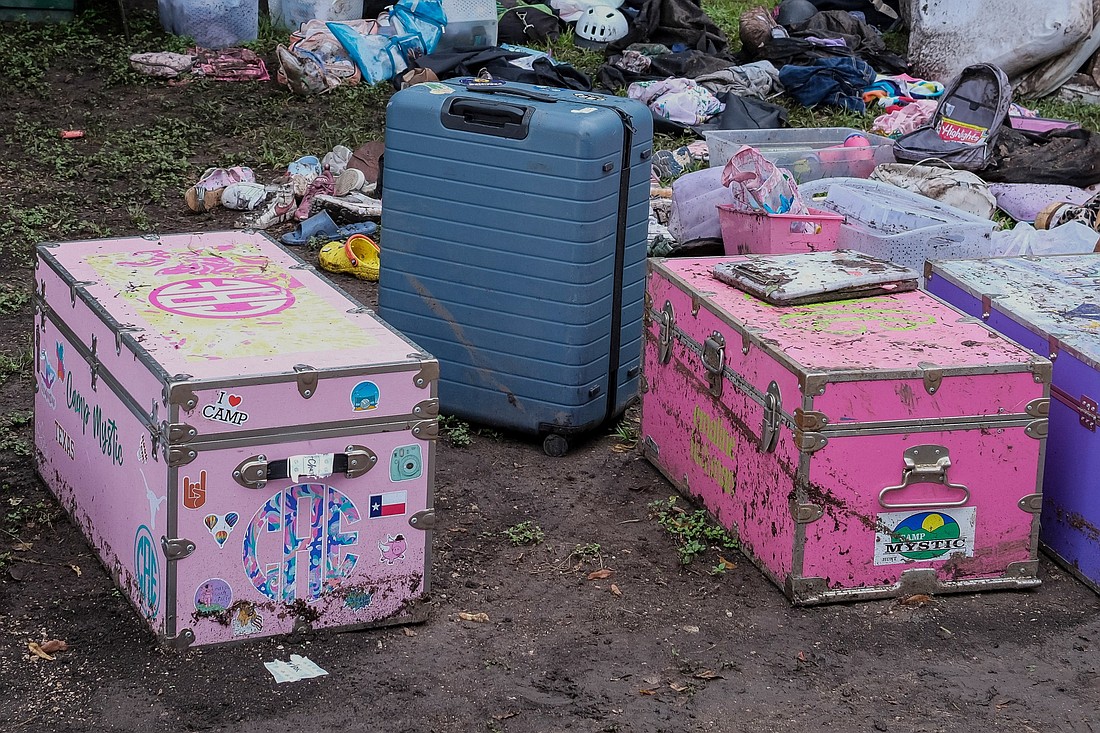 Campers' belongings are seen grouped together following flooding at Camp Mystic near Hunt, Texas, July 7, 2025. Flash floods in Texas killed more than 100 people over the Fourth of July holiday weekend, including girls attending a summer camp, and left others still missing. (OSV News photo/Sergio Flores, Reuters)