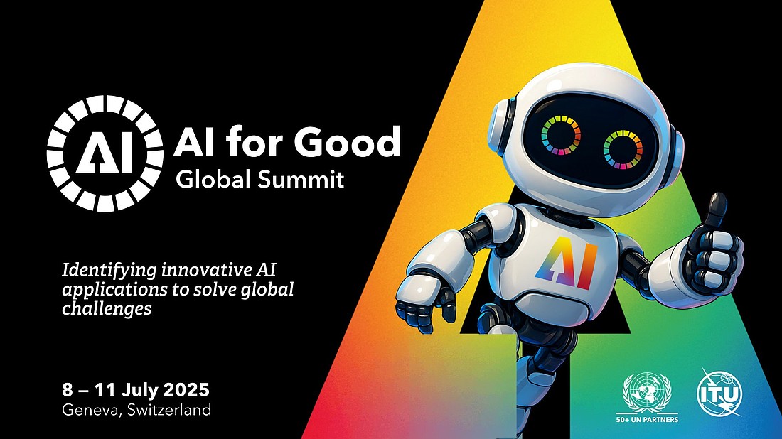 The logo and mascot for the AI for Good Summit 2025 can be seen in this illustration uploaded July 8, 2025. The July 8-11 summit in Geneva, organized by the International Telecommunication Union in partnership with some 40 U.N. agencies and the Swiss government, focused on "identifying innovative AI applications, building skills and standards, and advancing partnerships to solve global challenges," according to the event's website. (CNS photo/courtesy ITU)