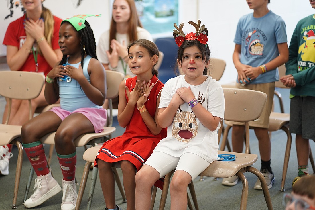 Children participate in a music class during summer faith camp at St. Patrick Parish in Bay Shore, N.Y., July 9, 2025. The theme for the day's activities was "Christmas in July." (OSV News photo/Gregory A. Shemitz)
