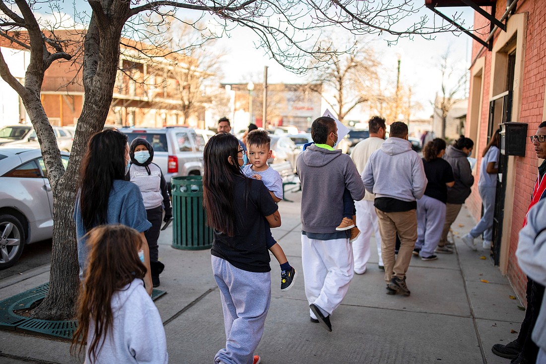 A family of migrants is dropped off by a transport contractor for the U.S. Customs and Border Protection at a shelter run by Annunciation House in downtown El Paso, Texas, Dec. 13, 2022. (OSV News photo/Ivan Pierre Aguirre, Reuters)