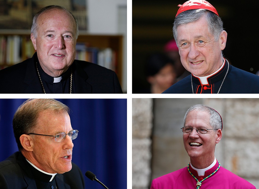 Cardinals Robert W. McElroy of Washington, Blase J. Cupich of Chicago, and Archbishops John C. Wester of Santa Fe, N.M., and Paul D. Etienne of Seattle, are pictured in a combination photo. In August 2025, during the 80th anniversary of the atomic bombings of Hiroshima and Nagasaki, the four prominent U.S. prelates will travel to Japan to participate in a Pilgrimage of Peace, fostering prayer, dialogue, and global advocacy for nuclear disarmament. (OSV News files/OSV News/CNS)
