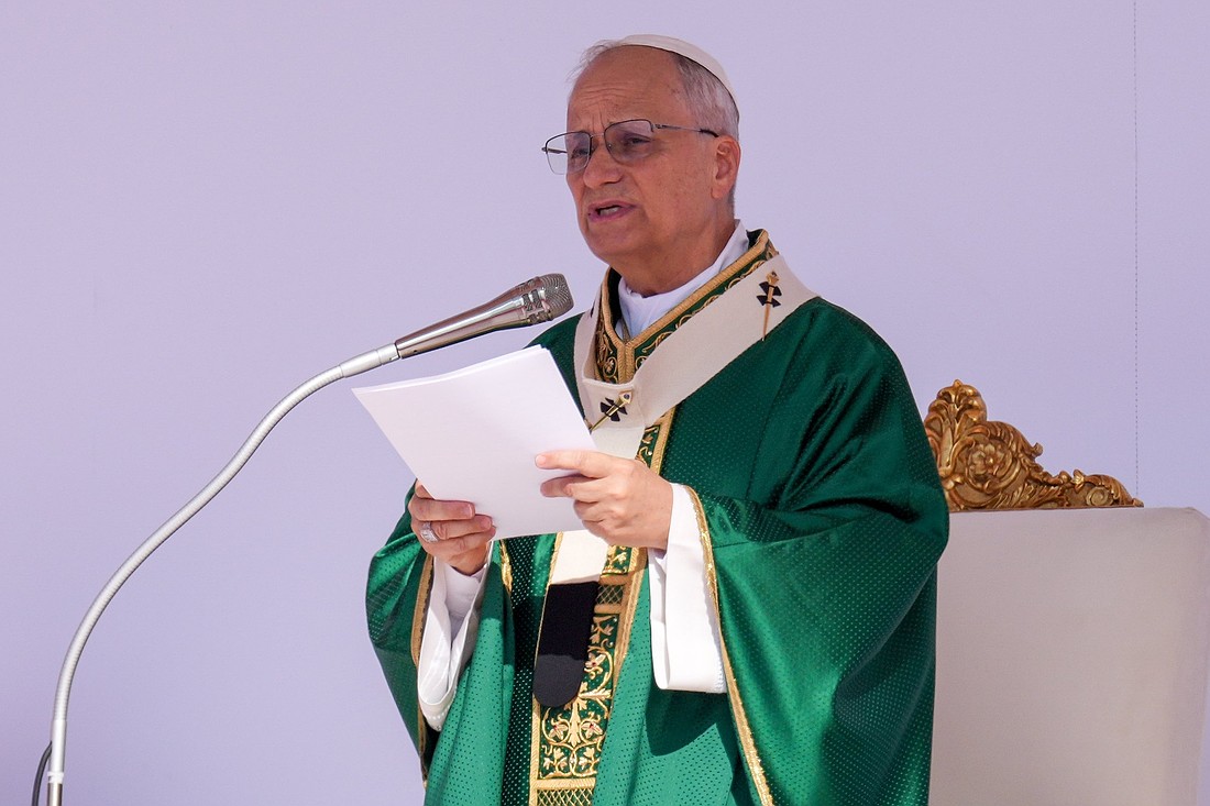 Pope Leo XIV delivers his homily during Mass in Rome’s Tor Vergata neighborhood, concluding the Jubilee of Youth Aug. 3, 2025. (CNS photo/Lola Gomez)