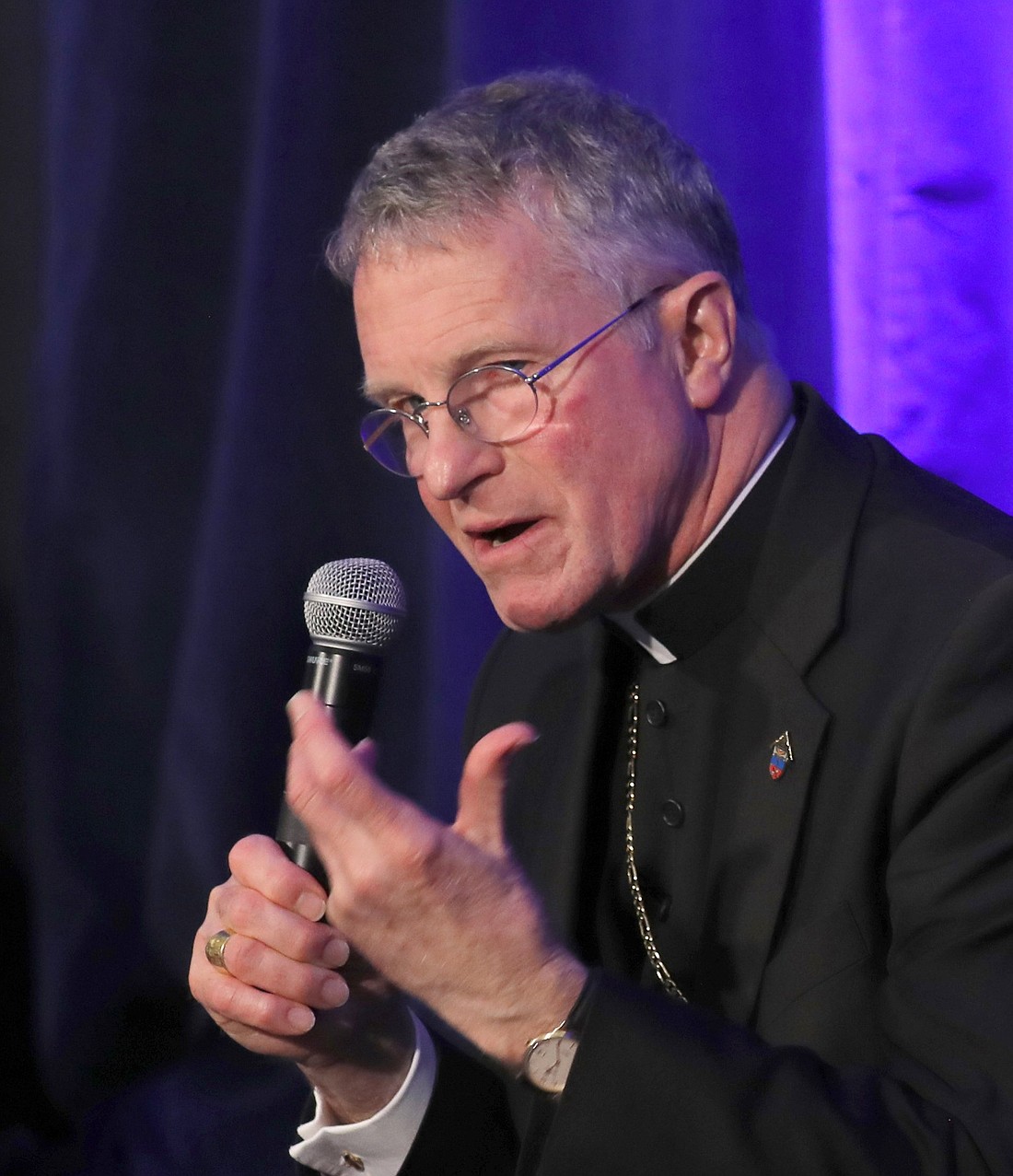 Archbishop Timothy P. Broglio of the U.S. Archdiocese for the Military Services, president of the U.S. Conference of Catholic Bishops, speaks during a Nov. 12, 2024, session of the fall general assembly of the USCCB in Baltimore. Archbishop Broglio said in a statement Aug. 4, 2025, that peace and nuclear disarmament begin in the heart. He issued a renewed call for eliminating nuclear weapons in a statement issued ahead of the 80th anniversary of the atomic bombings of Hiroshima and Nagasaki, Japan. (OSV News photo/Bob Roller)