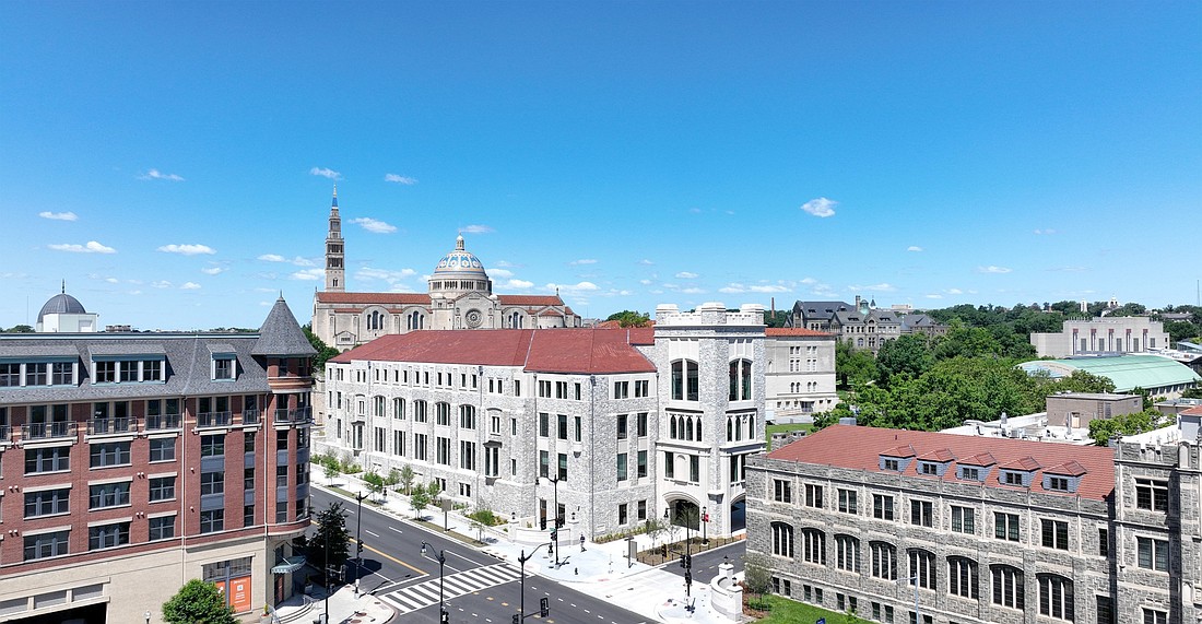 A drone photo shows the campus of The Catholic University of America in Washington May 31, 2024. The university's Busch School of Business will inaugurate its first Master of Business Administration program in late August 2025, with an online version starting in January 2026. (OSV News photo/courtesy Catholic University of America)