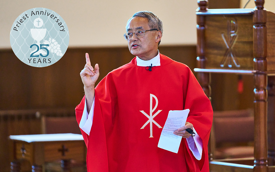 Father Chang preaches during a Mass celebrated for the Feasts of St. Peter and Paul in St. Veronica Church, Howell. Vic Mistretta photo