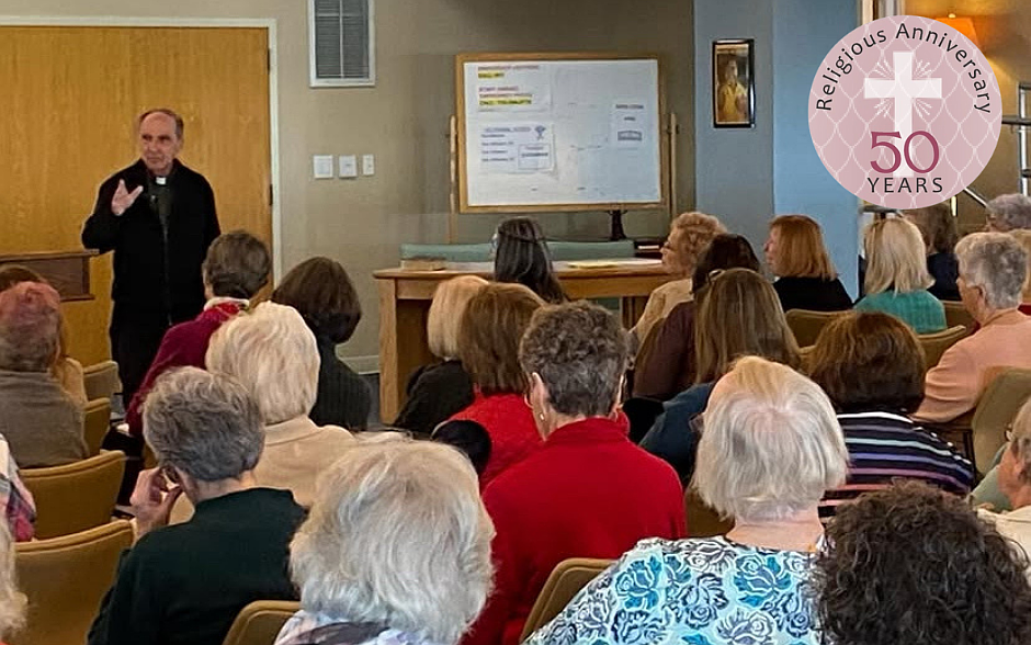 Father Tizio addresses retreatants in San Alfonso Retreat House. Courtesy photo