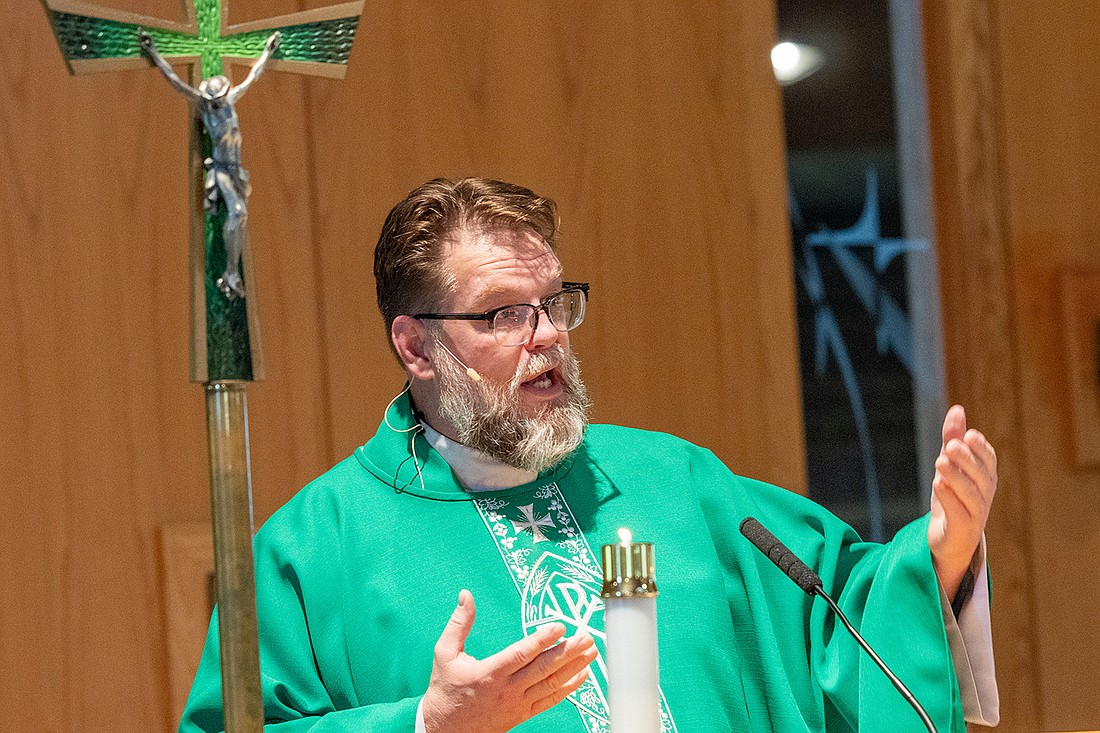 Father Michael Kennedy, shown preaching a homily during a Mass in St. Luke Church, Toms River, will serve as the guest speaker of a Theology on Tap session on Aug. 26 in Jackson. The event is hosted by the diocesan Department of Youth and Young Adult Ministry. Monitor file photo
