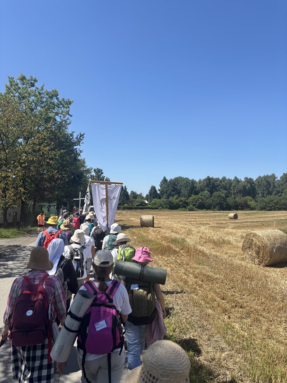A group of pilgrims walks from Kraków, Poland, to the Marian shrine of Our Lady of Czestochowa, known as Jasna Góra, Aug. 12, 2025, as part of the Dominican order walking pilgrimage taking place Aug. 12-18. (OSV News photo/Paulina Guzik)