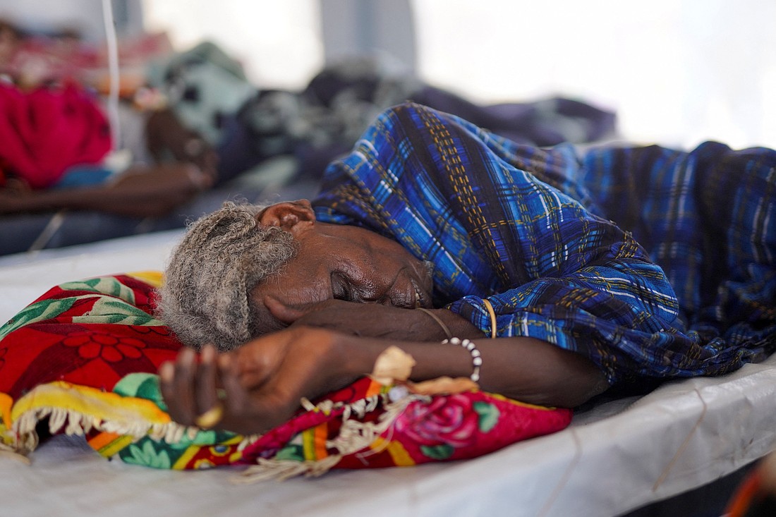 An elderly Sudanese cholera patient lies on a bed at a United Nations-run makeshift clinic in the town of Tawila in north Darfur, Sudan, Aug. 5, 2025. (OSV News photo/Mohammed Jamal, Reuters)