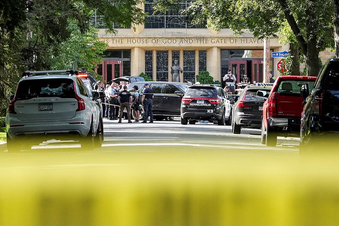 First responders block the crime scene following a shooting at Annunciation Catholic School in Minneapolis Aug. 27, 2025. The Richfield Police Department is reporting there are up to 20 victims and the shooter is dead. (OSV News photo/Tim Evans, Reuters)
