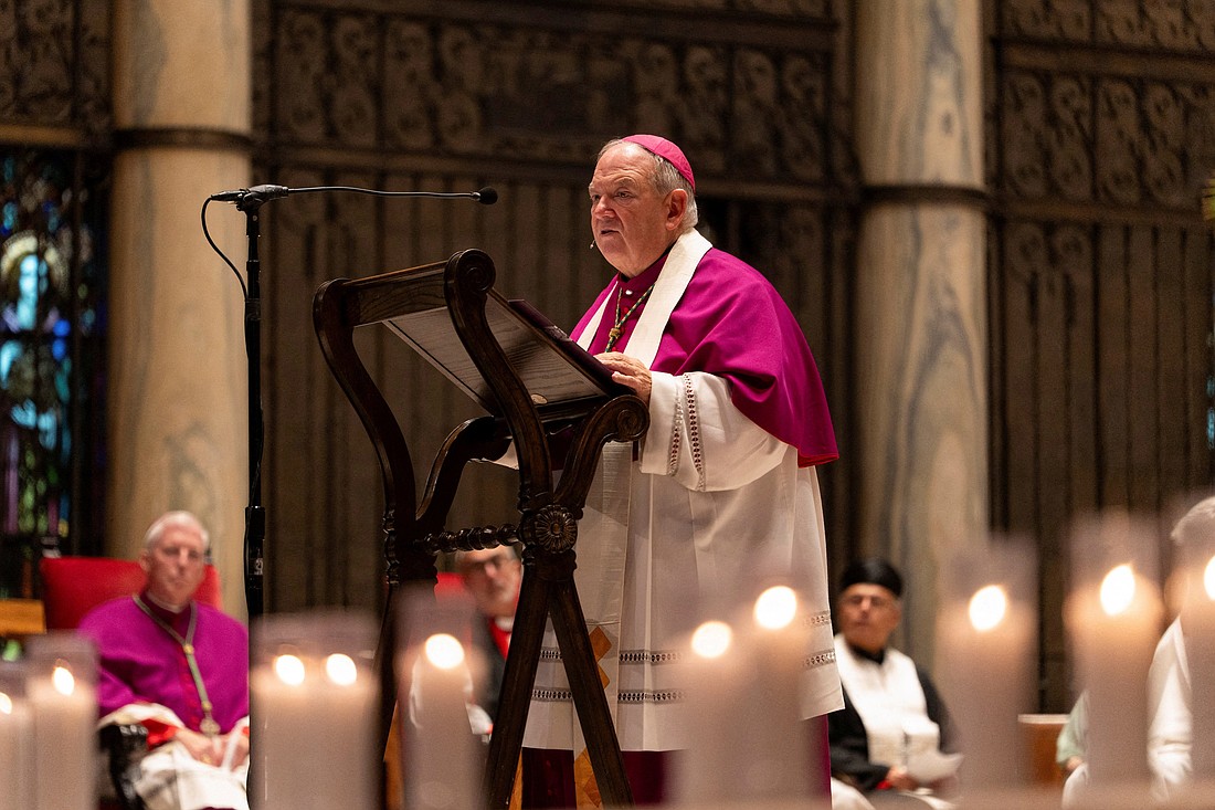 Archbishop Bernard A. Hebda speaks during an interfaith prayer service for the Annunciation Catholic community, following a shooting at Annunciation Catholic Church on Wednesday, at the Basilica of St. Mary in Minneapolis, Aug. 28, 2025. OSV News photo/Tim Evans, Reuters