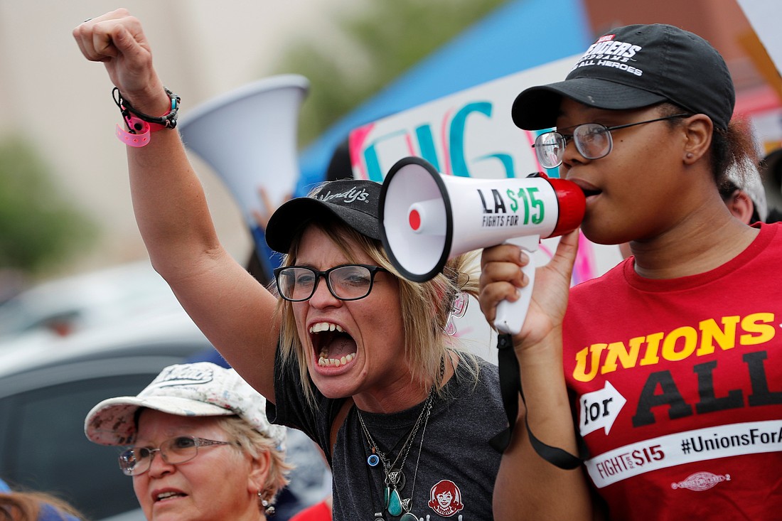 Striking McDonalds workers demanding a $15 minimum wage demonstrate in Las Vegas June 14, 2019. (OSV News photo/Mike Segar, Reuters)
