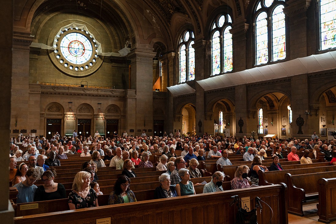 Mourners attend an Interfaith Prayer Service for the Annunciation Catholic Community, following a shooting at Annunciation Catholic Church on Wednesday, at the Basilica of St. Mary in Minneapolis, Minnesota, Aug. 28, 2025. (OSV News photo/Tim Evans, Reuters)