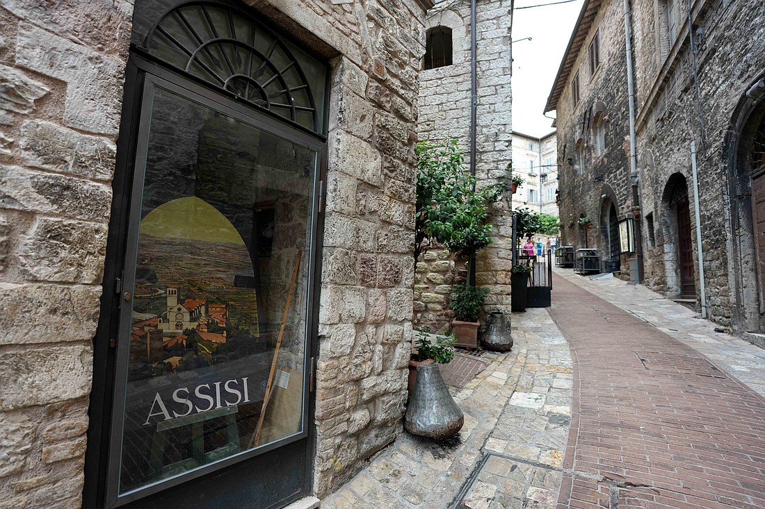 A view of a street in Assisi, Italy, the city of St. Francis, St. Clare and soon-to-be St. Carlo Acutis after his canonization by Pope Leo XIV at the Vatican Sept. 7, 2025, Italy, Aug. 21, 2025. (CNS photo/Lola Gomez)
