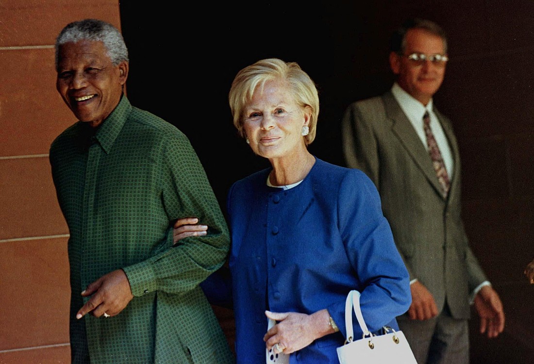 President Nelson Mandela walks with Britain's Duchess of Kent during a news conference at the Union Buildings in Pretoria, South Africa, in this archival Reuters file photo. Remembered for her passion for charity, teaching music and unwavering humility, Katharine, the Duchess of Kent, died Sept. 4, 2025, at age 92. She was the first British royal to join the Catholic faith since 1685. (OSV News photo/Reuters)