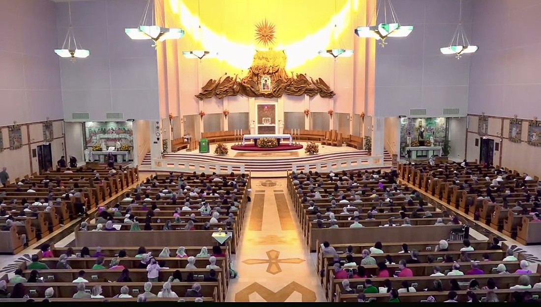 Pilgrims fill the main church of the National Shrine of Our Lady of Czestochowa and prepare to attend Mass celebrated by Bishop O'Connell. Rose O'Connor photo