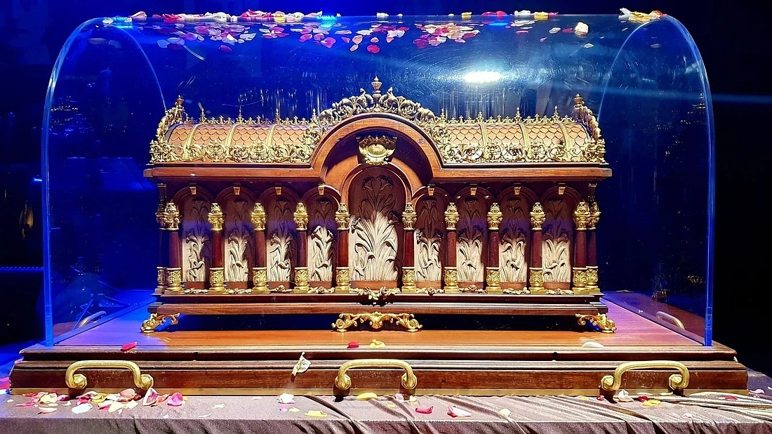 The full reliquary that contains the bones of St. Thérèse of Lisieux will visit the National Shrine of the Little Flower Basilica in Royal Oak, Mich., from Oct. 1-8, 2025, as part of a national tour that ends Dec. 8. Stops include 10 dioceses in California, Oct. 10-30; San Antonio and several Carmels in the South, Oct. 31-Nov. 14; Holy Hill, Wis., Nov. 15-18; Washington, D.C., and environs, Nov. 19-30; Miami, Dec. 1-8. (OSV News photo/courtesy National Shrine of the Little Flower Basilica)