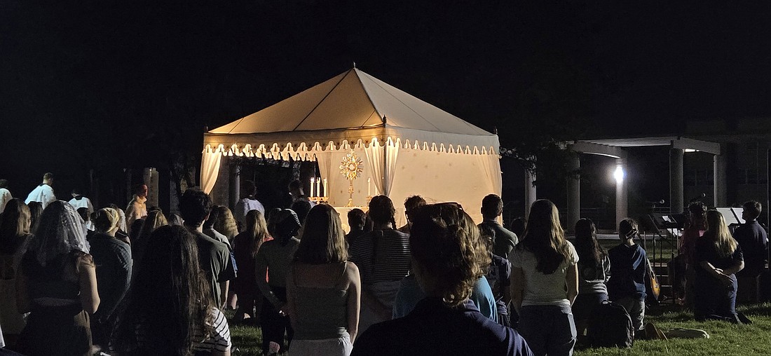 Students pray in Eucharistic adoration at The Catholic University of America in Washington in this undated photo. (OSV News photo/courtesy Danielle Zuccaro)