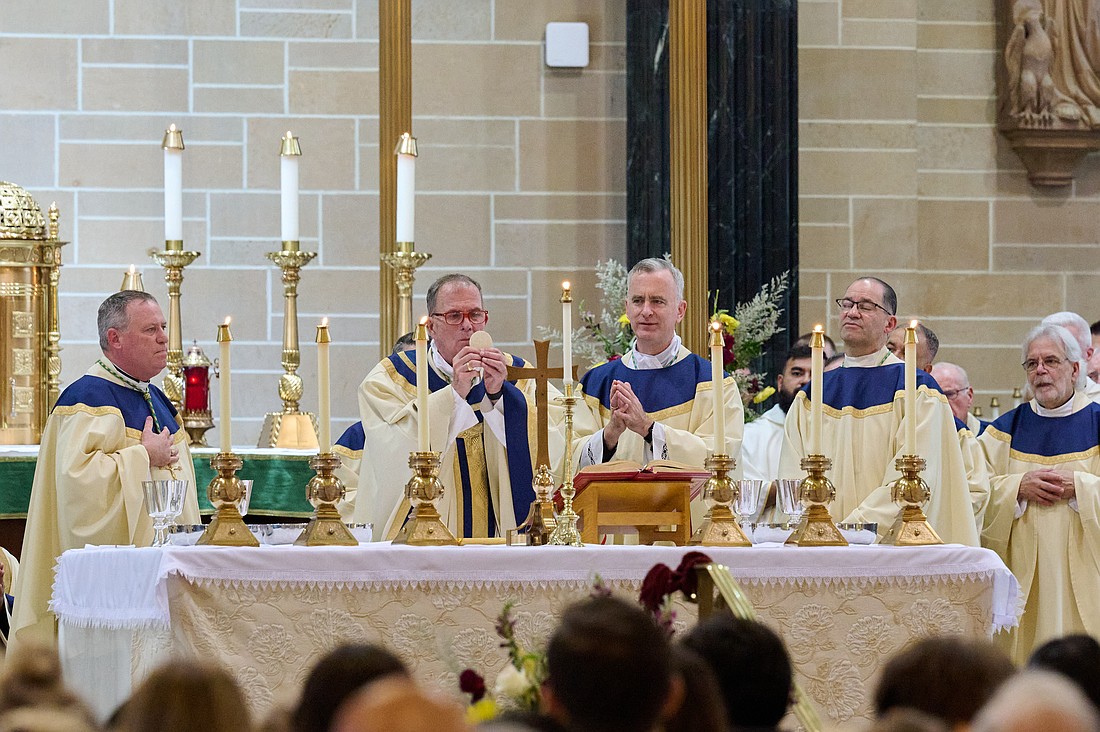 Bishop O'Connell was principal celebrant of the second NJ Mass for Life Sept. 25 in St. Mary of the Assumption Cathedral, Trenton. He was joined at the altar by five other bishops and some 40 priests from around the state. Mike Ehrmann photo