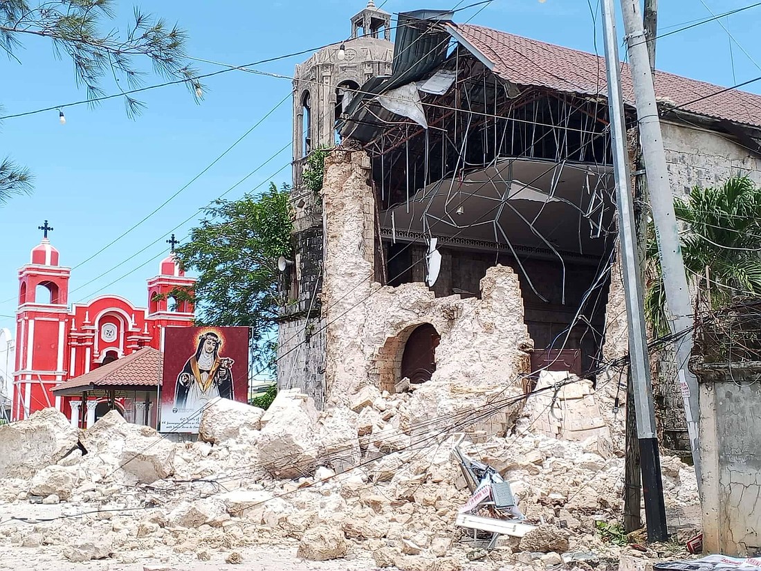 In Daanbantayan, Philippines, in very north of Cebu province, the front of St. Rita's Church is seen reduced to rubble by a deadly Sept. 30, 2025, earthquake that left at least 72 people dead as of Oct. 3. The photo was posted on the official Facebook page of Gov. Pam Baricuatro of Cebu, the populous central island in the disaster-prone Philippines. (OSV News photo/courtesy Pam Baricuatro)