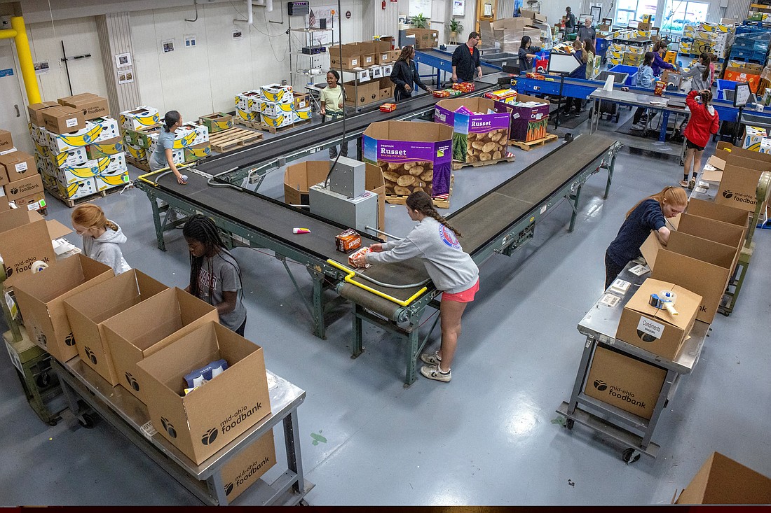 Volunteers sort, organize, and box donations at the Mid-Ohio Food Collective, a food bank which has been part of the backbone of the nation’s anti-hunger system, channeling government support into meals, in Grove City, Ohio, May 9, 2025. (OSV News photoEvelyn Hockstein, Reuters)